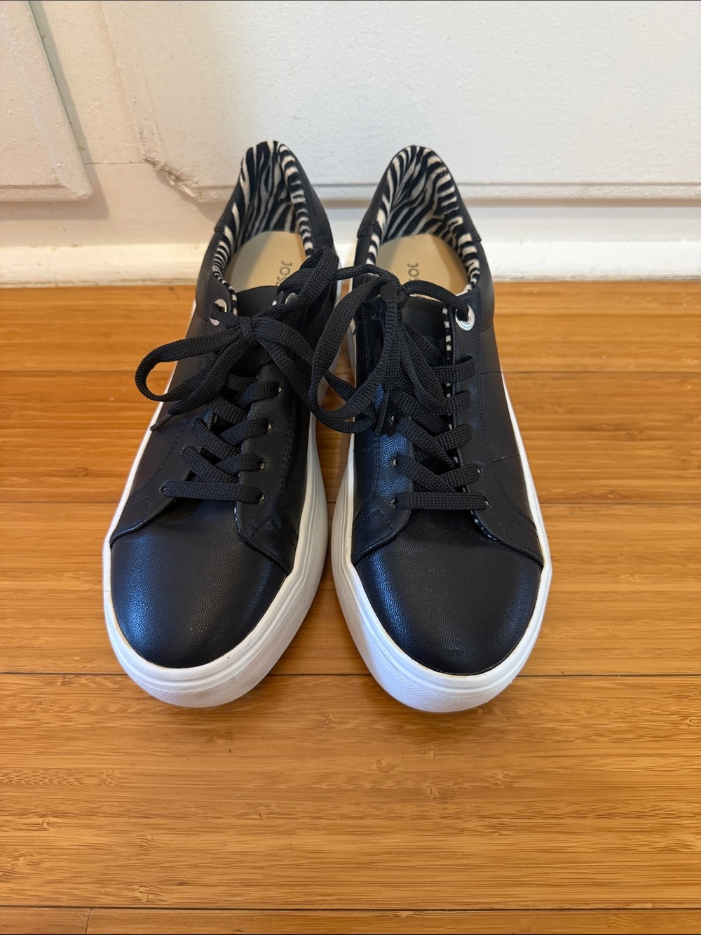Black Women's Low-Top Lace-Up Sneakers with Zebra Trim
